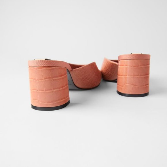 NWT Zara Light Pink Animal Print Mid-Heel Mules - Picture 7 of 11